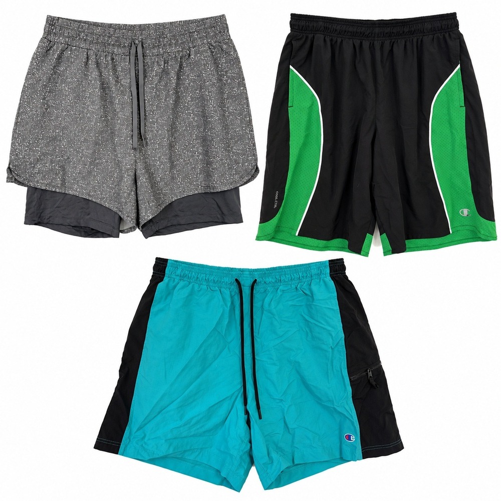 Champion RBX Lot of 3 Athletic Shorts Mens XL Black Grey Blue Running Basketball